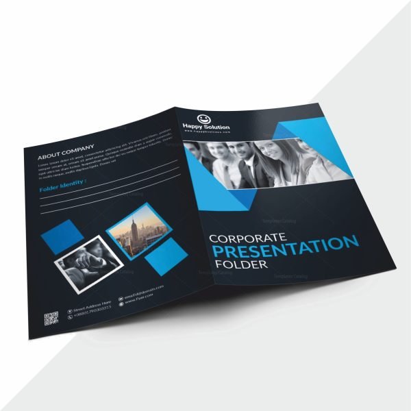 Custom printed presentation folders with single or double pockets, ideal for office, school, and business use.