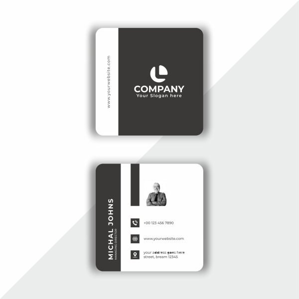 Modern square visiting card with clean design and premium print