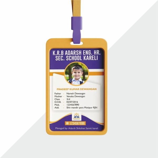 Durable student ID card with customizable design for schools and colleges, featuring photo and personal details.