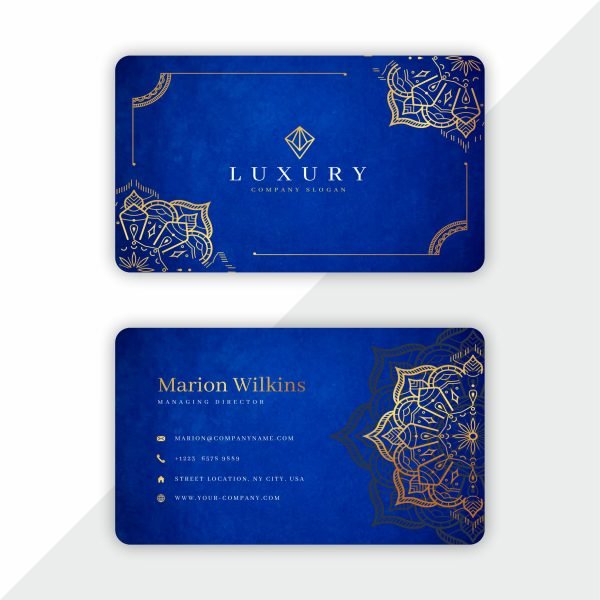 Velvet laminated visiting card with soft-touch finish, available in single or double-sided print, standard size 92 x 54 mm.