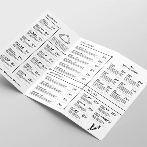 Tri Fold Parcel Menu (B/W) - Image 2