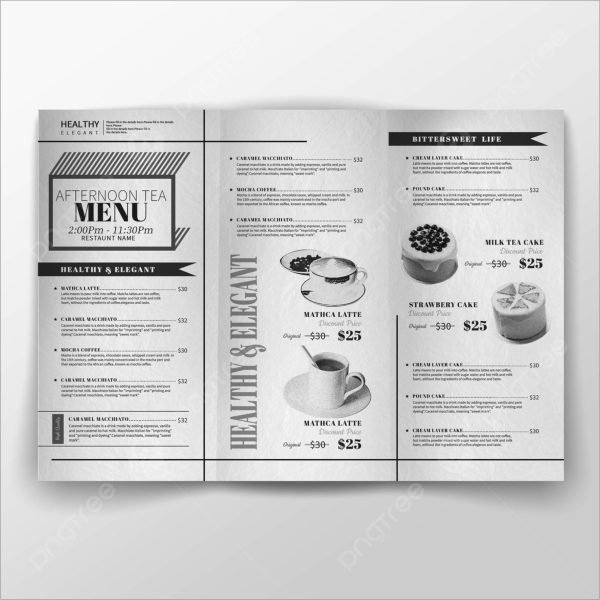Tri Fold Parcel Menu (B/W) - Image 3