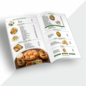 Multi-page booklet menu card with professional binding, ideal for restaurants, cafes, and hotels with extensive menus.
