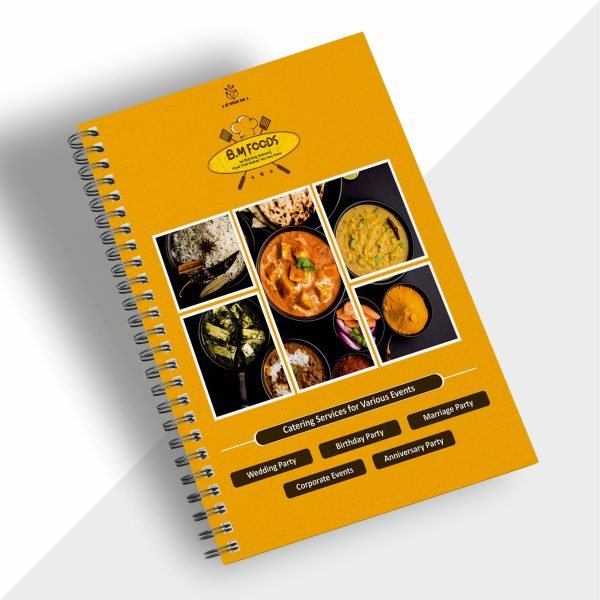 Wiro-bound menu card with sturdy spiral binding, ideal for restaurants, cafes, and bars seeking a durable and stylish menu format.